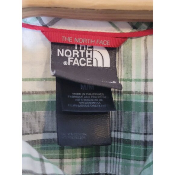 The North Face Button Up Shirt Size Medium Short Sleeve Green White Plaid - Picture 5 of 6